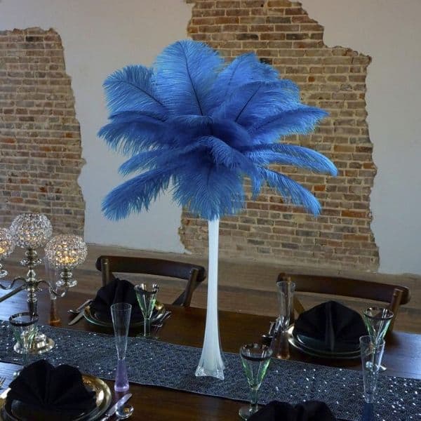 Blue Ostrich Feather Table Centerpiece blue party decor