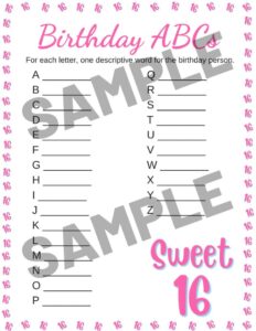 Sweet 16 Party Games - Free Printables | Parties Made Personal