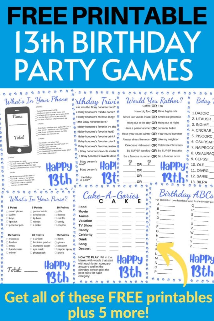 Birthday Party Games for 13 Year Olds Free Printable Parties Made