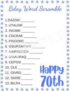 Free Printable 70th Birthday Party Games | Parties Made Personal
