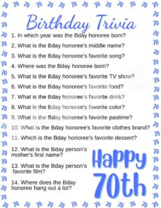 Free Printable 70th Birthday Party Games | Parties Made Personal
